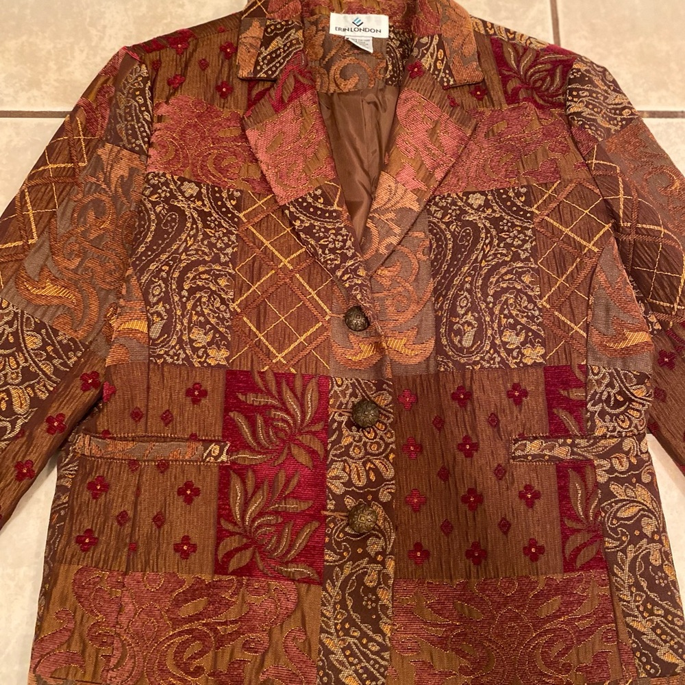 Erin London Red,Brown and Bronze Bohemian Blazer. Small